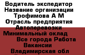 Водитель-экспедитор › Название организации ­ Трофимова А.М › Отрасль предприятия ­ Автоперевозки › Минимальный оклад ­ 65 000 - Все города Работа » Вакансии   . Владимирская обл.,Вязниковский р-н